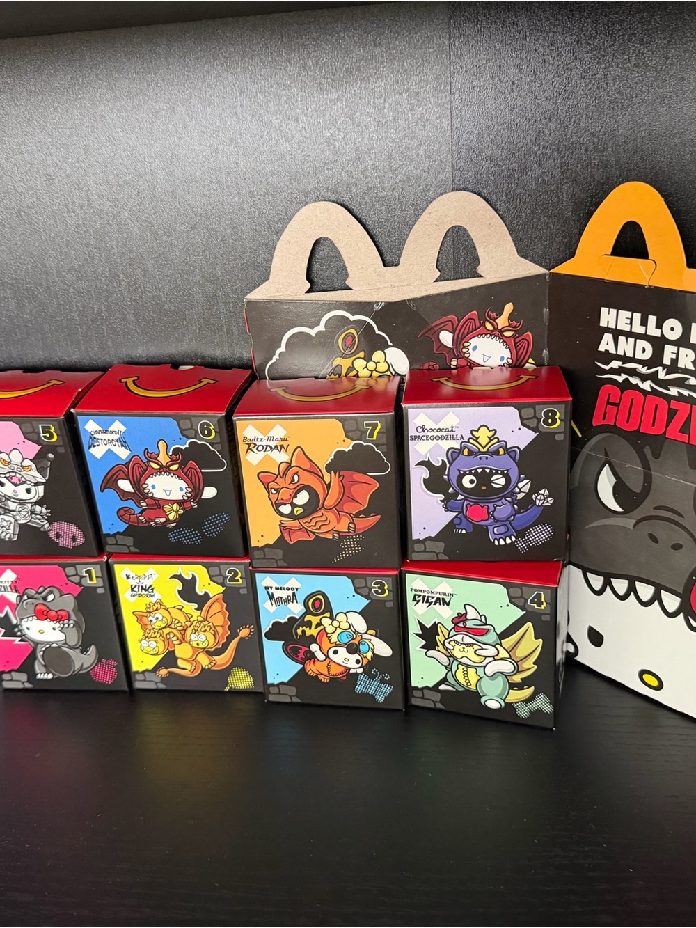 Godzilla x hello kitty McDonald’s collab full set of 8